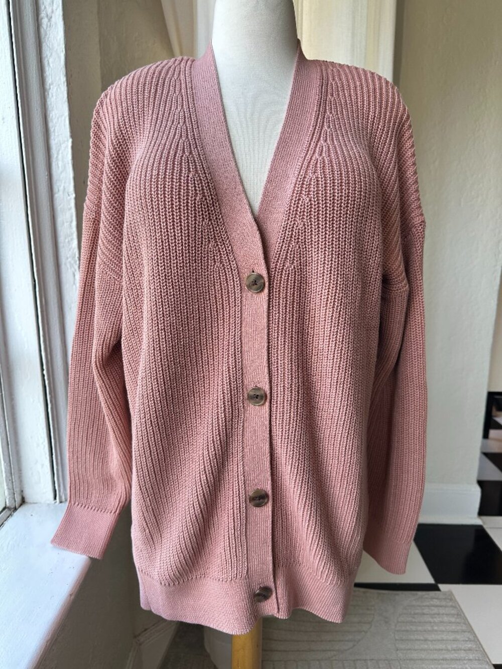 Dusty Rose 100% Organic Cotton Oversized Button Front Knit Cardigan